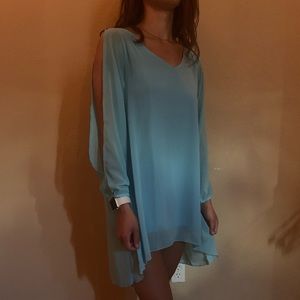 Blue, open sleeve dress